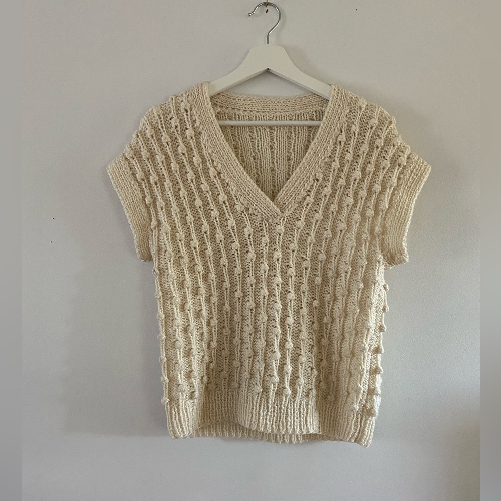 Vintage cream handknit short sleeve sweater - S-M
